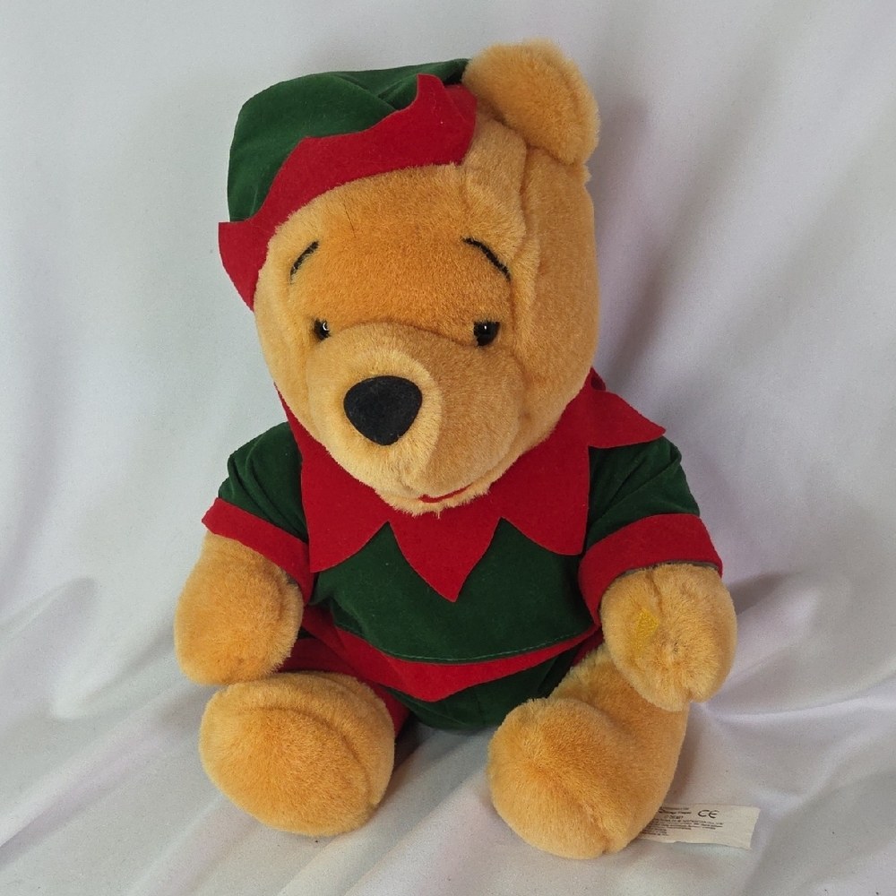 Disney Winnie the Pooh Christmas Plush 11" Vtg 1990s Great Condition Rattles
